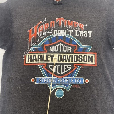 Vintage Harley Davidson 3D Emblem Hard Times Don't Last T-Shirt Medium 1991 90s