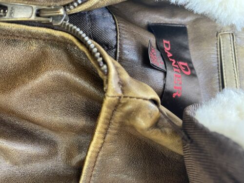 Danier Leather Bomber Jacket Size Large Brown Sherpa Collar