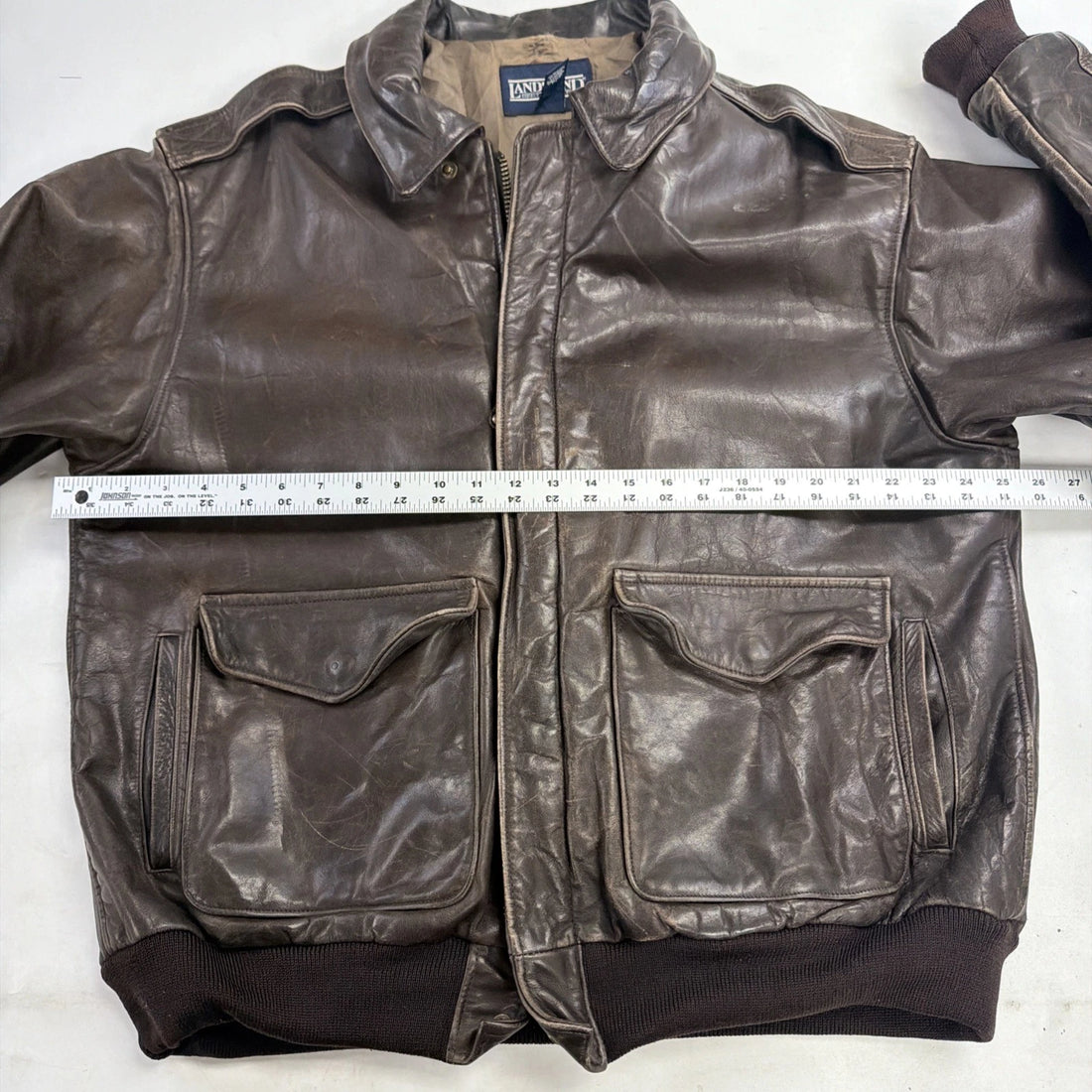 Vintage Lands End Leather Bomber Jacket Size Large Tall Brown