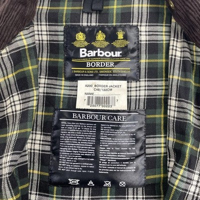 Barbour Waxed Cotton Border Coat Jacket Size C48 Green Plaid Lined