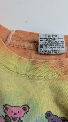 Vintage Grateful Dead Bears Liquid Blue Tie Dye T-Shirt Large Band 1989 80s