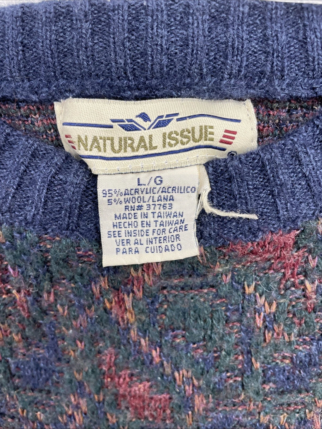 Natural Issue Crewneck Sweater Size Large Patterned