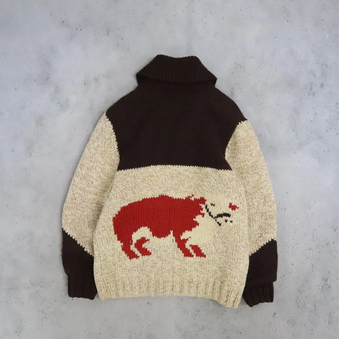 Cow Wool Knit Cowichan Sweater Size XL Vintage
