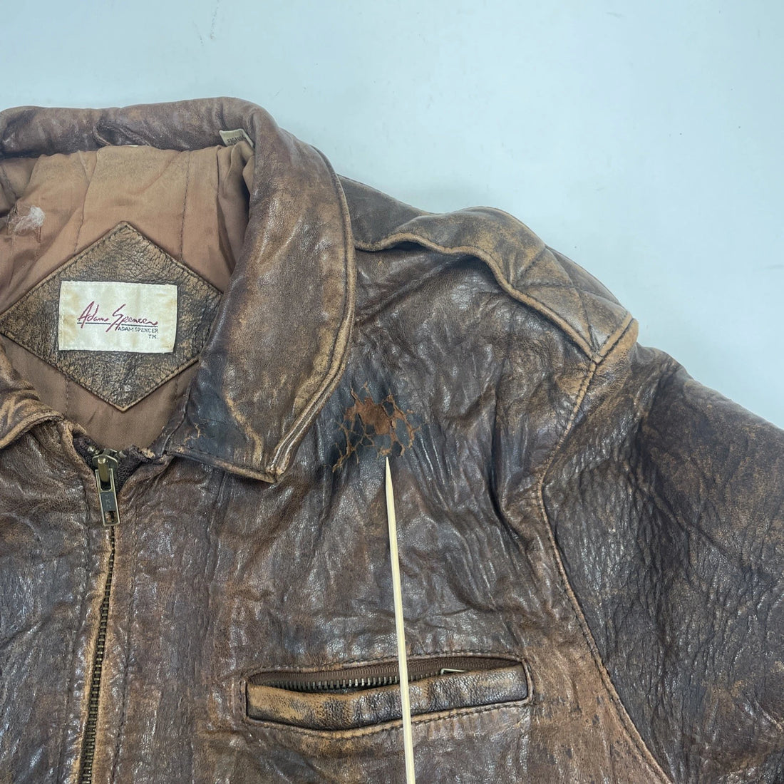 Vintage Adam Spencer Leather Bomber Jacket Size 42 Brown