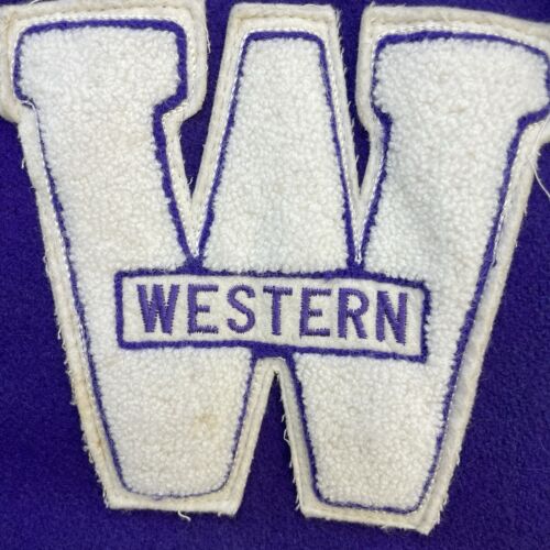 Vintage Western Wool Varsity Letterman Jacket Size Large Purple