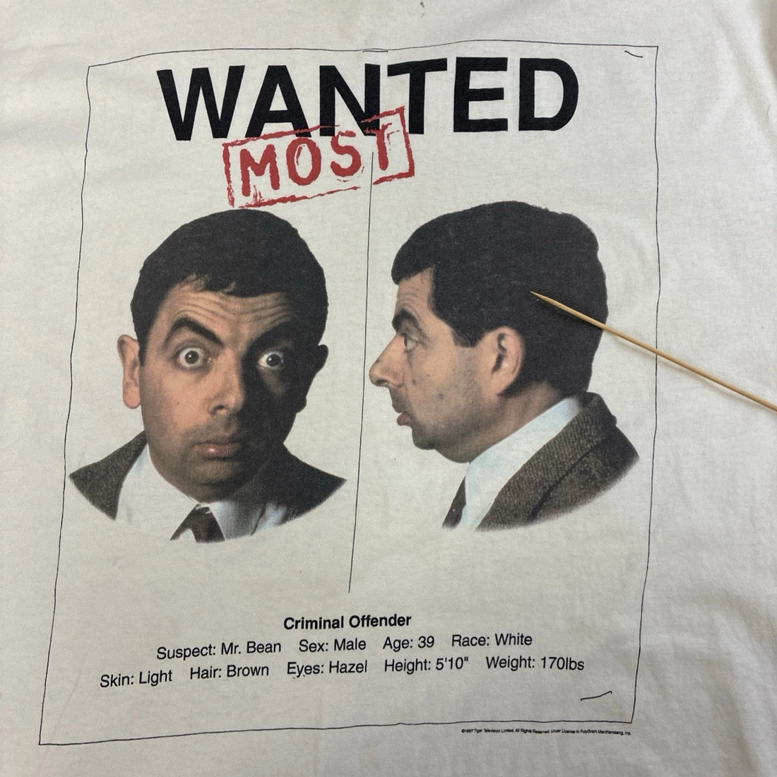 Vintage Mr. Bean Most Wanted Shirt Size XL 1997 90s