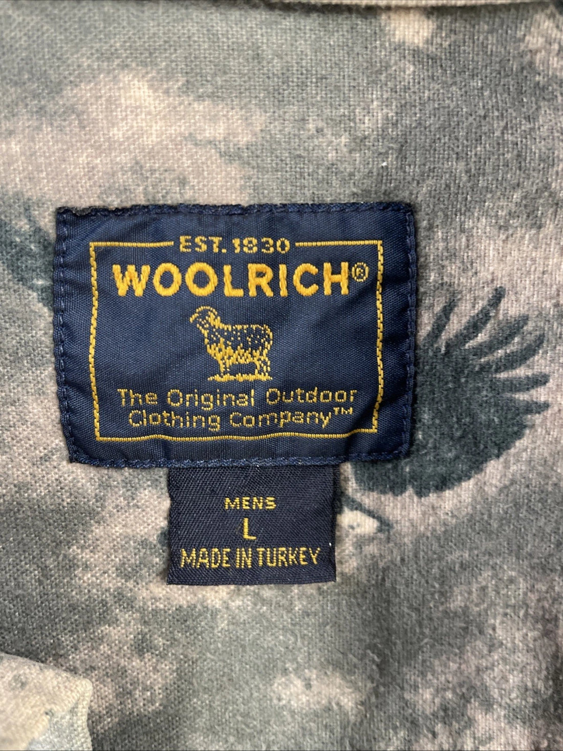 Woolrich Eagle Button Up Shirt Size Large All Over Print