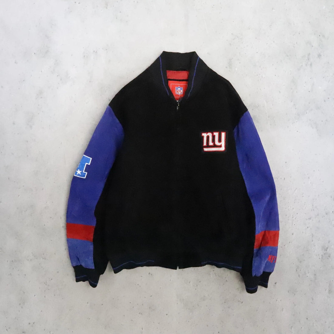 New York Giants Leather Suede Varsity Bomber Jacket Size Medium NFL