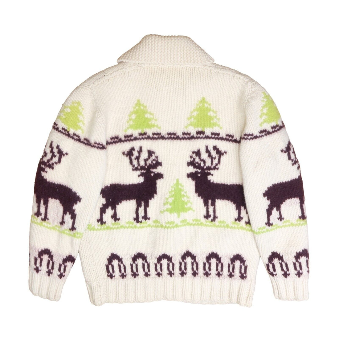Vintage Caribou Deer Wool Knit Cowichan Cardigan Sweater Medium Beige