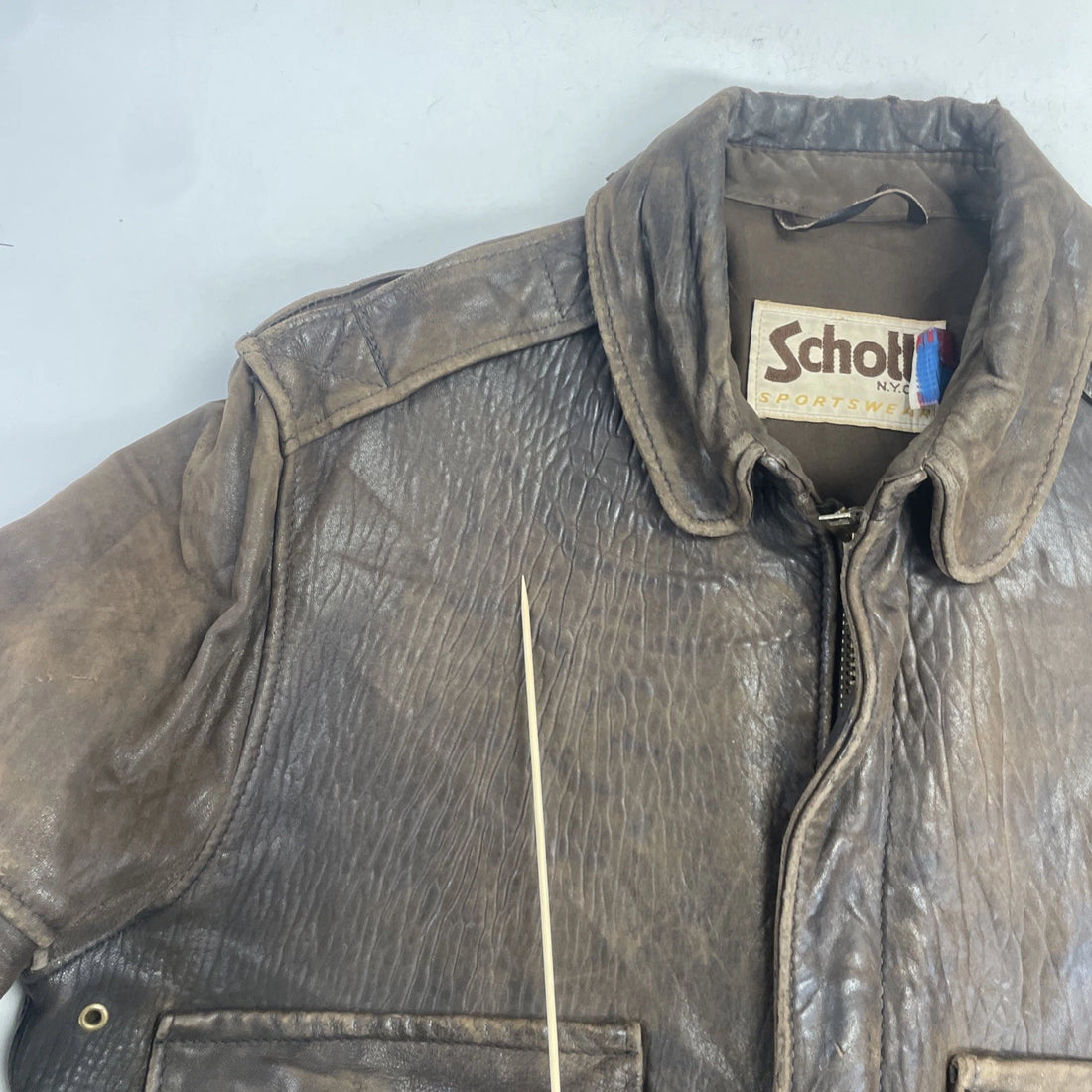 Vintage Schott NYC Leather Bomber Jacket Size 44 Brown