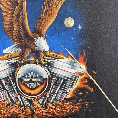 Vintage Eagle Engine Harley Davidson 3D Emblem T-Shirt Size XL 1989 80s