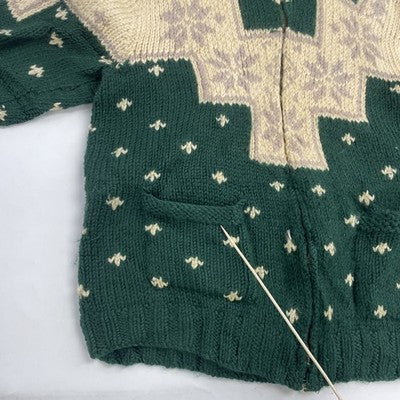 Vintage Snowflake Wool Cowichan Cardigan Sweater Size Medium Fair Isle Green