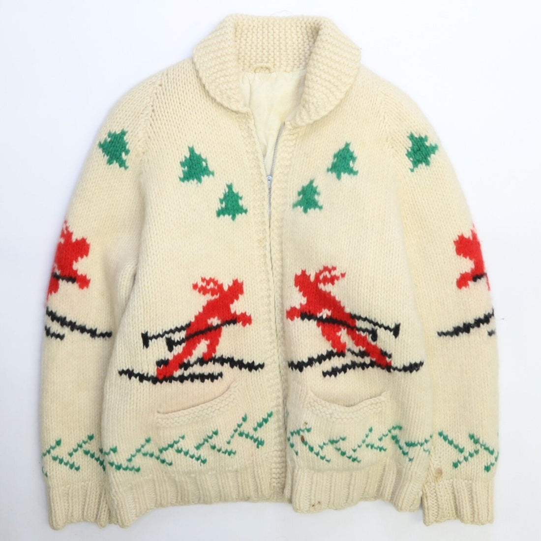 Vintage Ski Winter Wool Knit Cowichan Sweater Size Small Clix Zip