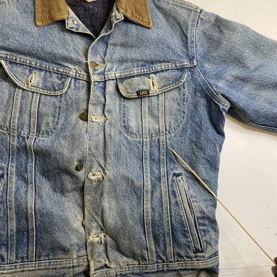 Vintage Lee PATD-153438 Denim Trucker Jacket Size 40L Blanket Lined Distressed
