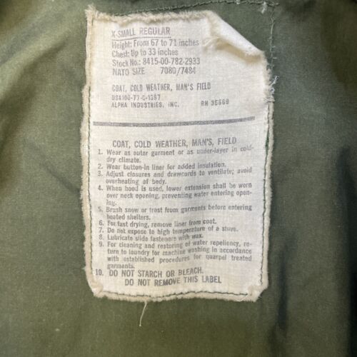 Vintage Military Cold Weather Field Coat Jacket Size XS Green