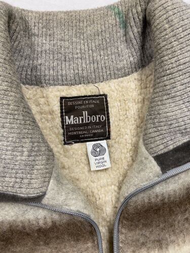 Vintage Marlboro Wool Bomber Jacket Size Large Sherpa Lined Designed In Italy