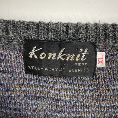Vintage Konknit Wool Knit V-Neck Sweater Size XL
