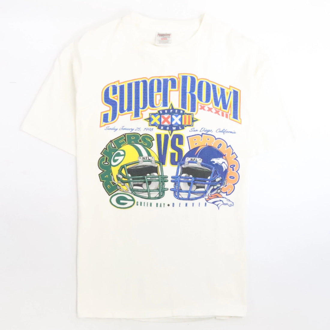 Vintage Packers Broncos Super Bowl XXXII T-Shirt Size XL 1998 90s NFL