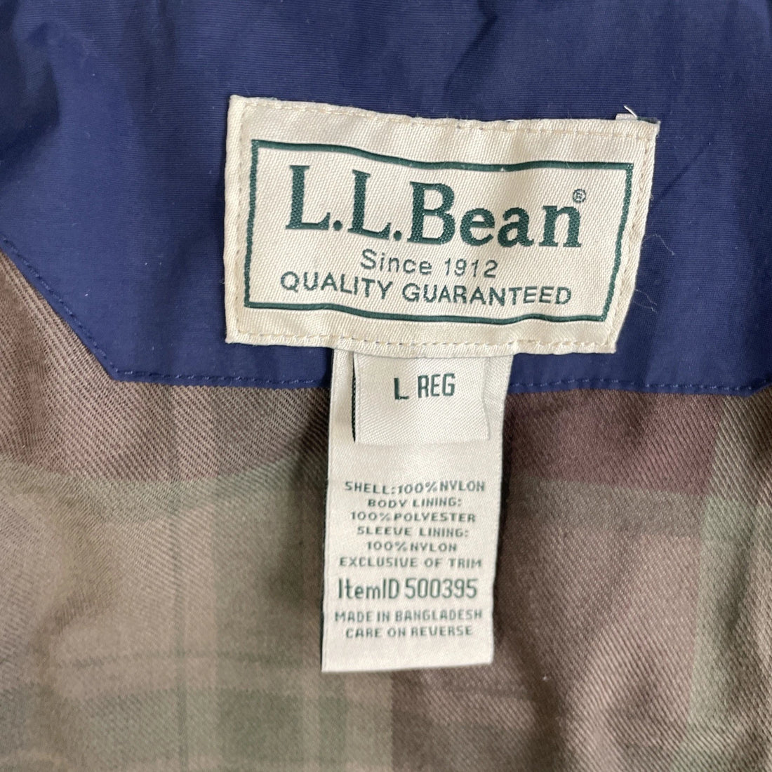 Vintage L.L. Bean Harrington Bomber Jacket Size Large Blue Plaid Lined