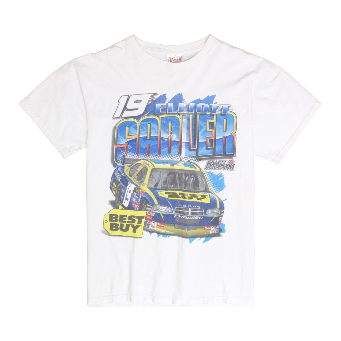 Vintage Elliot Sadler Chase Racing T-Shirt Size Large White Double Sided NASCAR