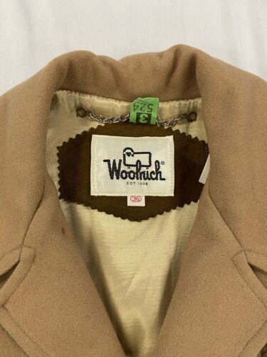 Vintage Woolrich Wool Duffle Coat Jacket Size 36 Beige Plaid Lining 80s