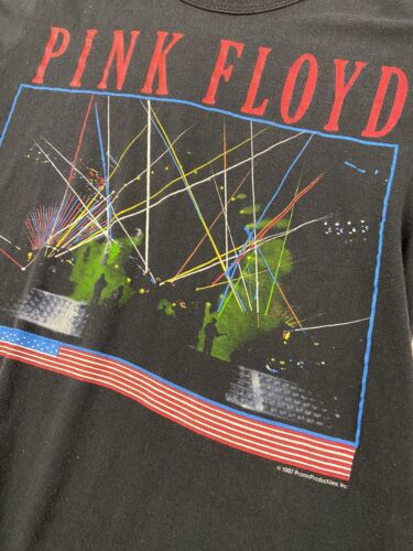 Vintage Pink Floyd World Tour T-Shirt Size Medium Black Band Tee 1987 80s