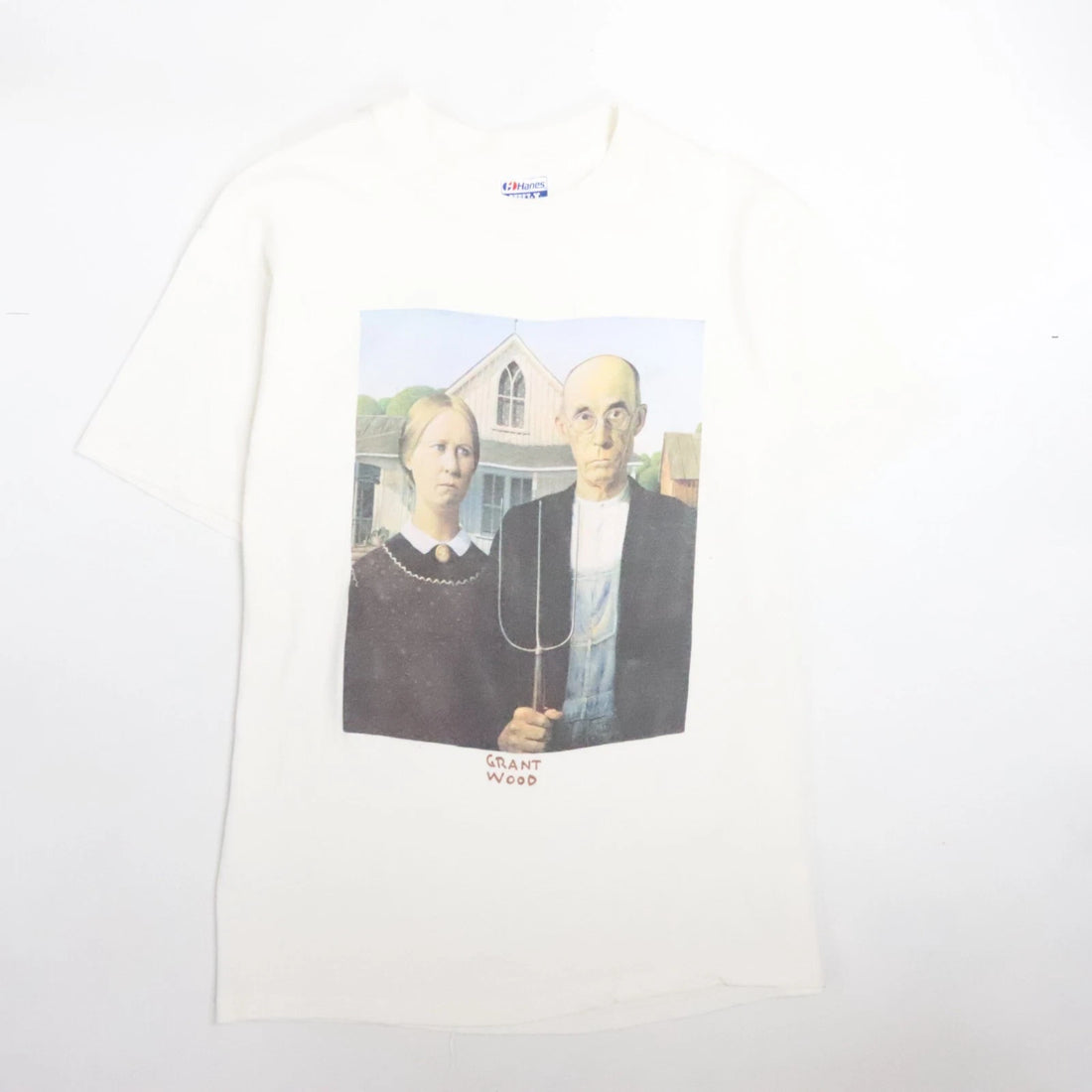 Vintage American Gothic Grant Wood Art T-Shirt Size Large 90s