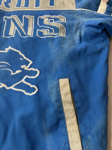 Vintage Detroit Lions Canvas Bomber Jacket Size XL Blue Football NFL