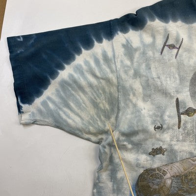 Vintage Star Wars Millennium Falcon Liquid Blue Tie Dye T-Shirt Size XL 90s