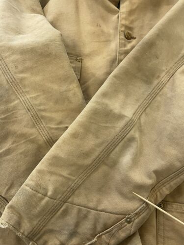 Vintage Carhartt Canvas Chore Work Jacket Size Large Khaki Blanket Lined