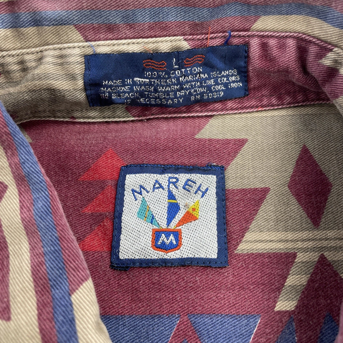 Vintage Mareh Western Button Up Shirt Size Large Southwestern Aztec