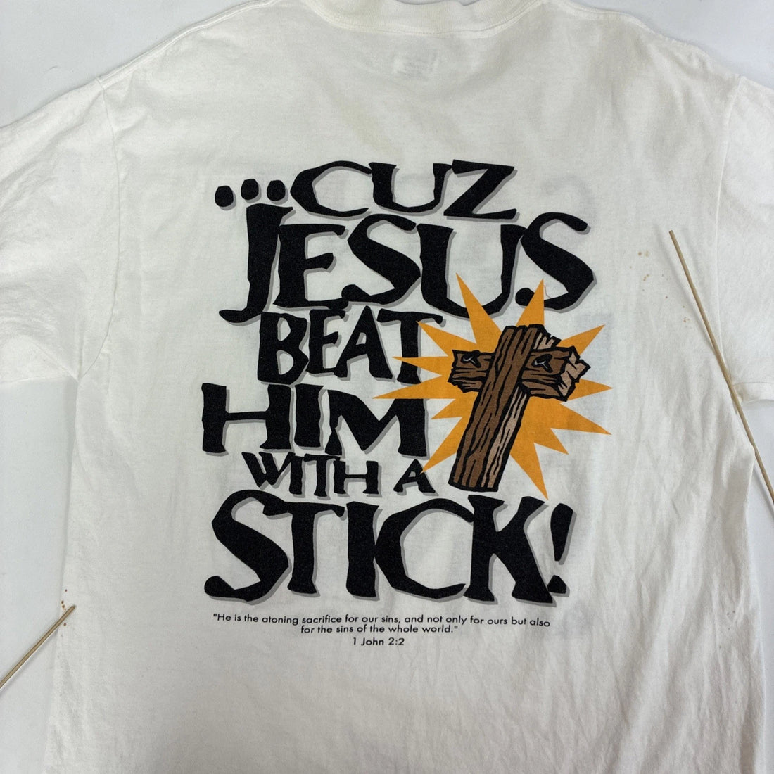 Vintage Satan Is Ugly As Sin Cuz Jesus Beat Him With A Stick T-Shirt Size Large