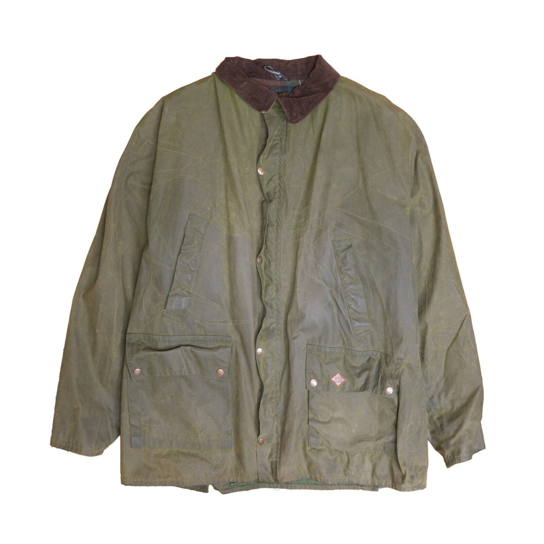 Vintage Stylo Matchmaker Wax Coat Jacket Size XL Green Corduroy Trim