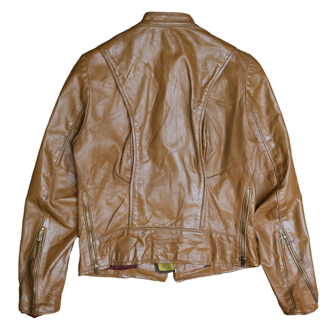 Vintage Brooks Leather Cafe Racer Motorcycle Jacket Size 28 Brown 70s