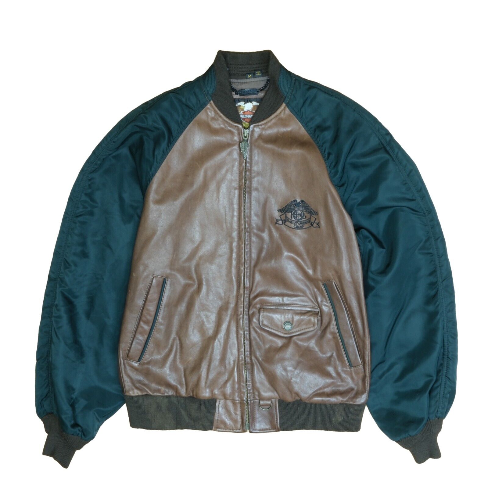 Vintage Harley Davidson Motorcycle Leather Bomber Jacket Size Medium B Throwback Vault