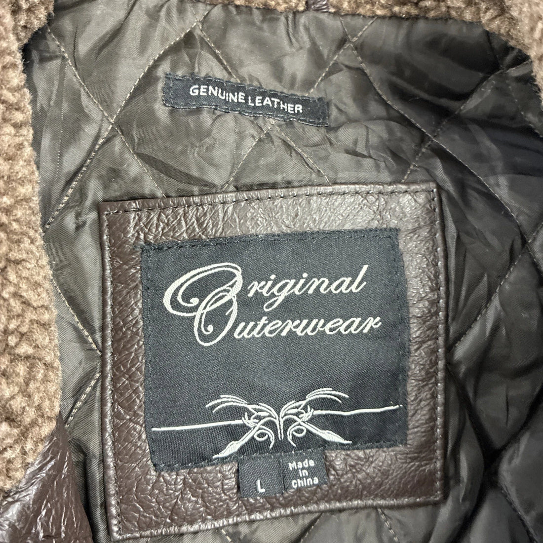 Original Outerwear Sherpa Collar Leather Bomber Jacket Size Large