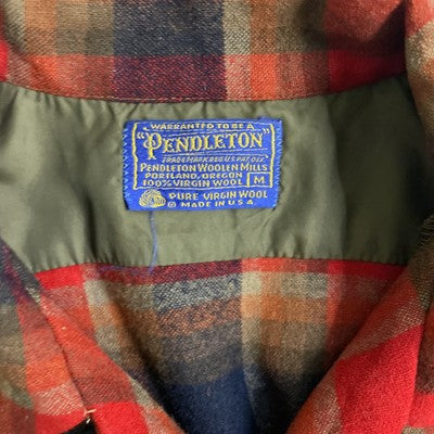 Vintage Pendleton Wool Board Button Up Shirt Size Medium Red Plaid