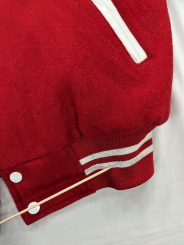 Vintage Black Lake Chiefs Leather Wool Varsity Bomber Jacket Size 40 Red