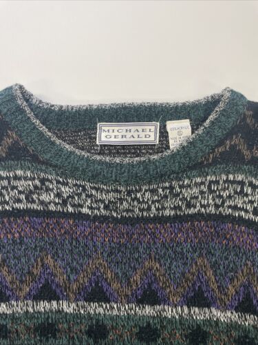 Vintage Michael Gerald Patterned Knit Sweater Size XL