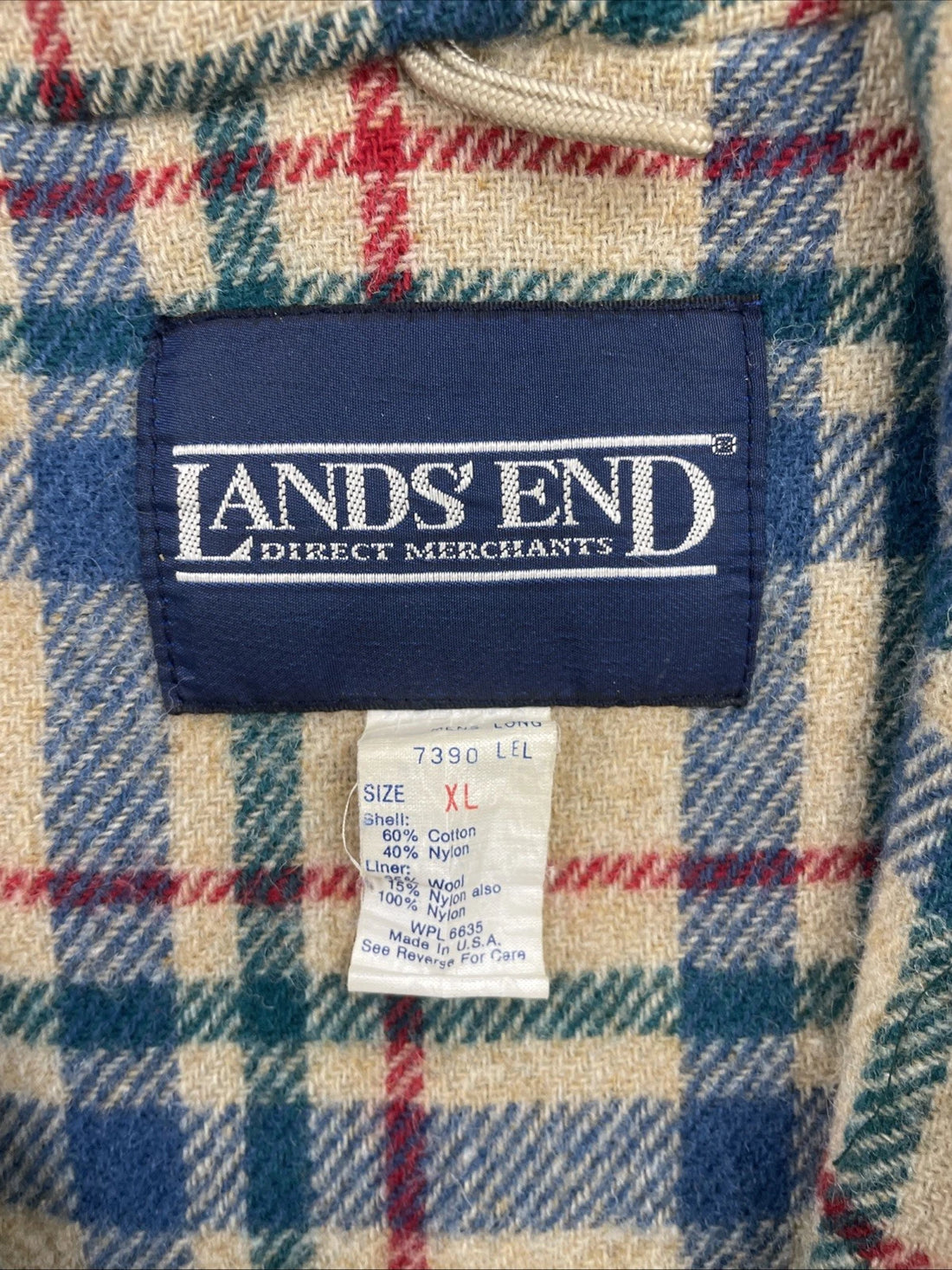 Vintage Lands End Parka Field Coat Jacket Size XL Green Wool Lined