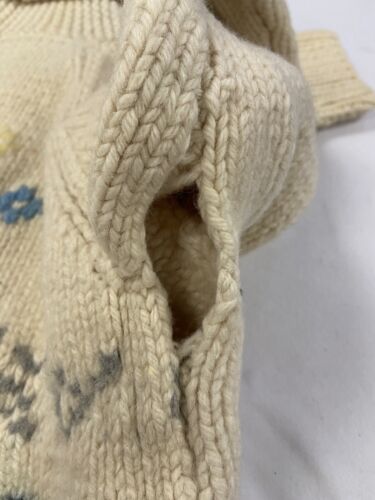 Vintage Wool Knit Cowichan Full Zip Sweater Size Medium Beige Smoking Turkey