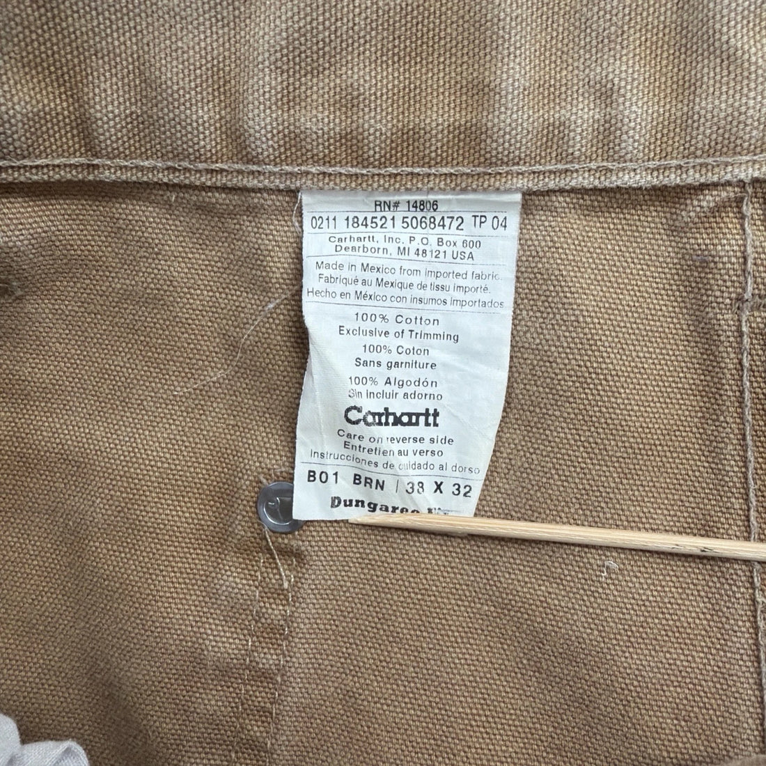 Vintage Carhartt Canvas Double Knee Carpenter Work Pants 38 X 32 B01 BRN