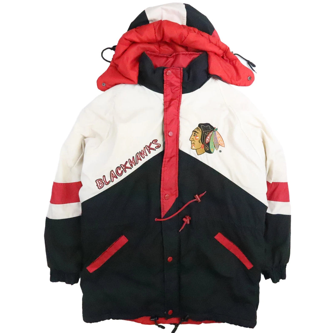 Vintage Chicago Blackhawks Pro Player Puffer Coat Jacket Size Large 90s NHL