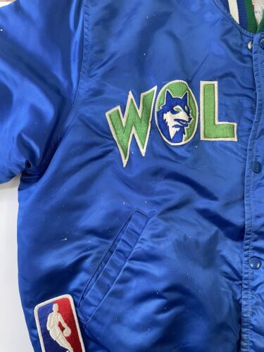 Vintage Minnesota Timberwolves Starter Satin Bomber Jacket Size Large NBA