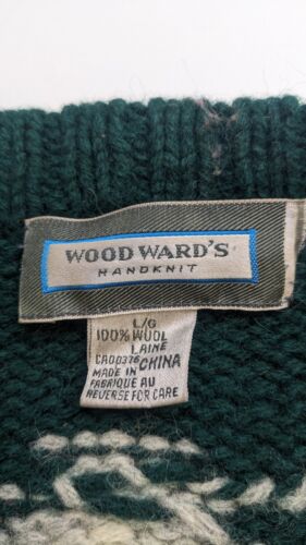 Winter Dog Sleigh Wool Crewneck Sweater Size Large Fair Isle