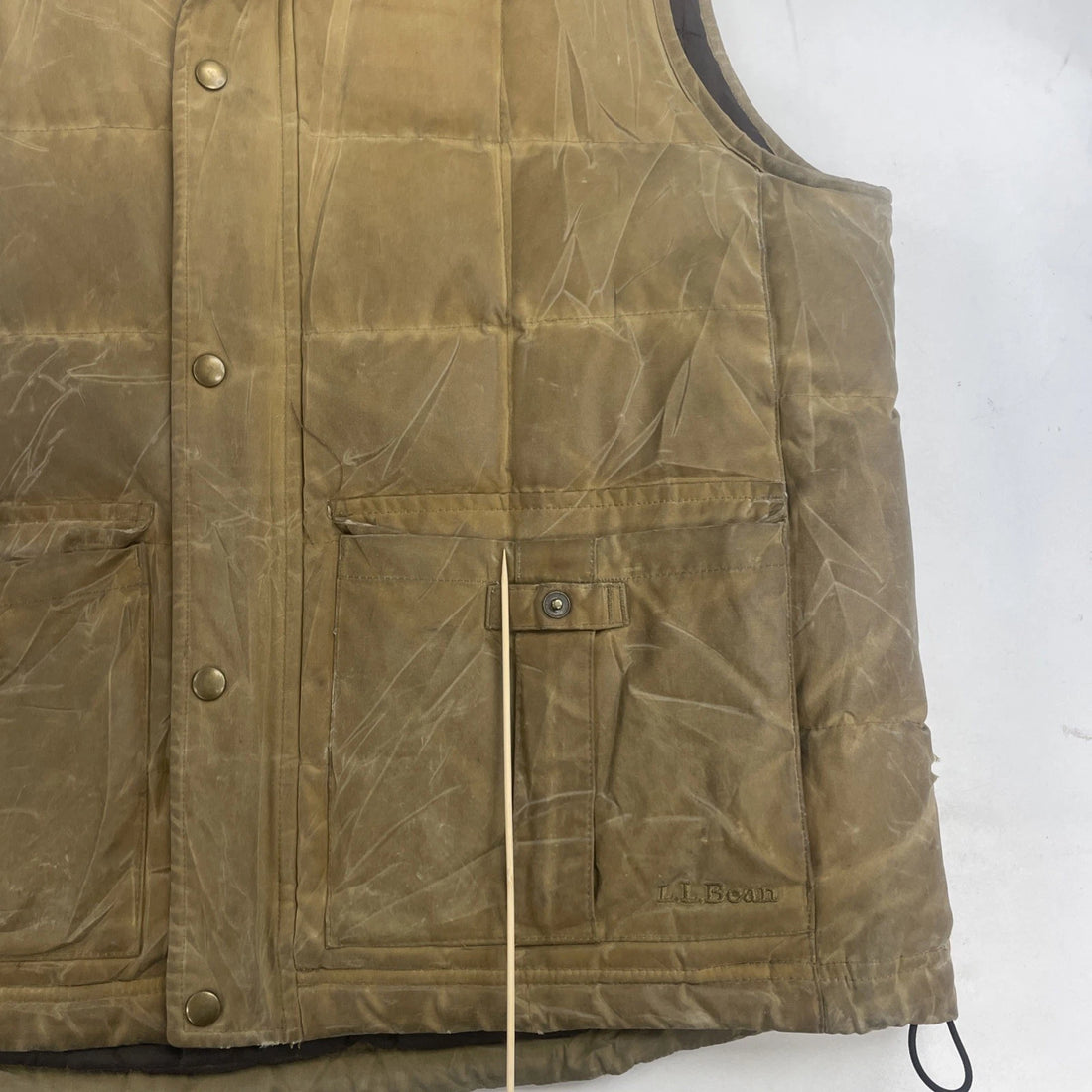 L.L. Bean Waxed Quilted Puffer Vest Jacket Size Large Brown Insulated