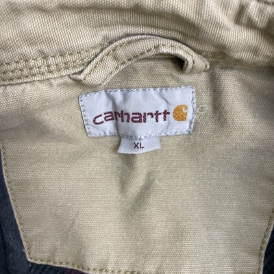 Carhartt Camo Button Up Shirt Size XL Beige Plaid Lined