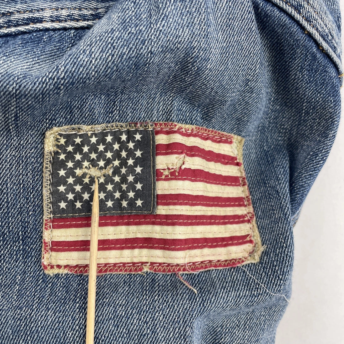Polo Ralph Lauren Denim Trucker Jacket Size Small USA Flag Patch