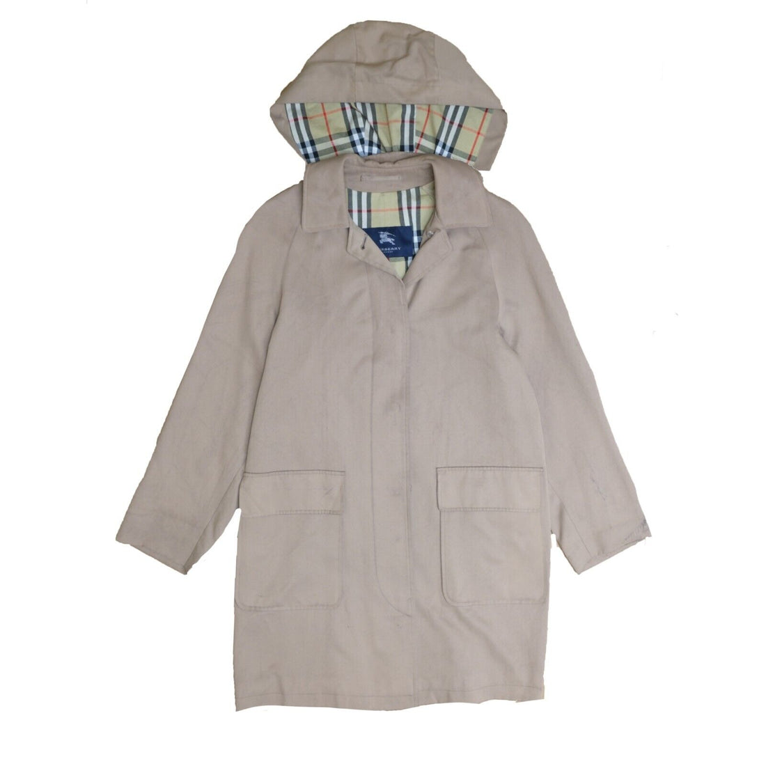 Burberry London Trench Coat Jacket Womens Size Small Hooded Nova Check Plaid