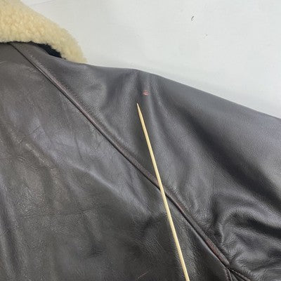 Vintage Avirex Leather Parka Coat Jacket Large Sherpa Collar Double Breasted